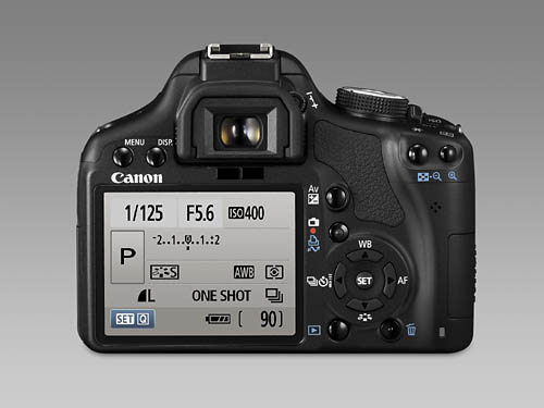 Canon EOS 500D, Rückseite der digitalen Spiegelreflexkamera (DSLR)
